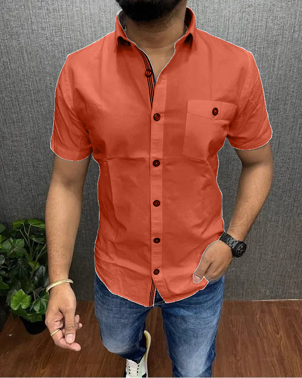 Orange Colour Cotton Shirt For Men