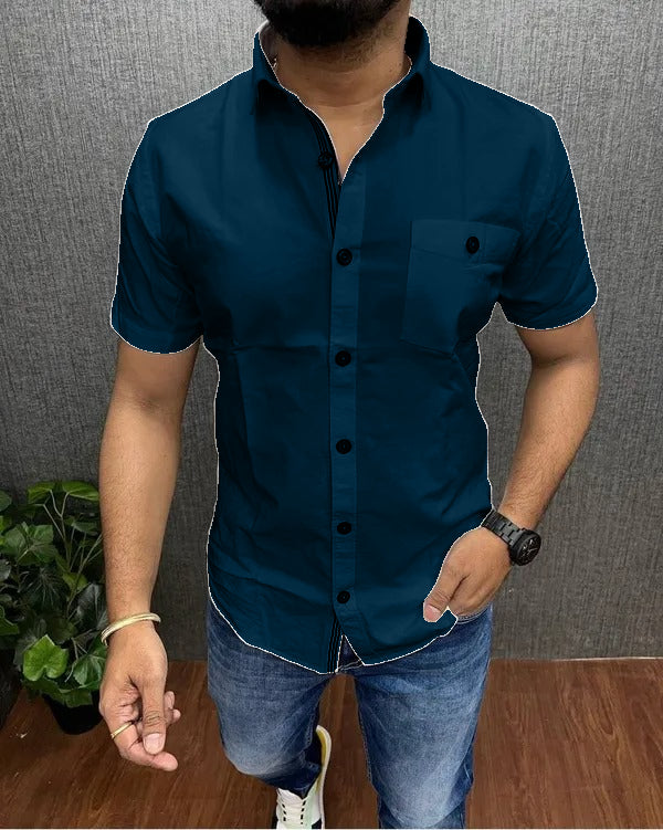 Navy Blue Cotton Shirt For Men